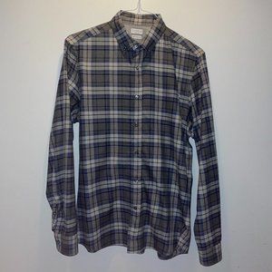 Brunello Cucinelli Men's Button Down Dress Shirt Grey Checkered Plaid